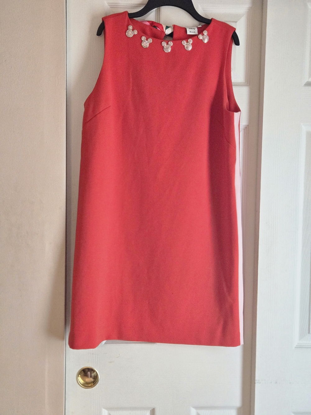 Orange Sleeveless Shift Dress with Embellished Neckline
